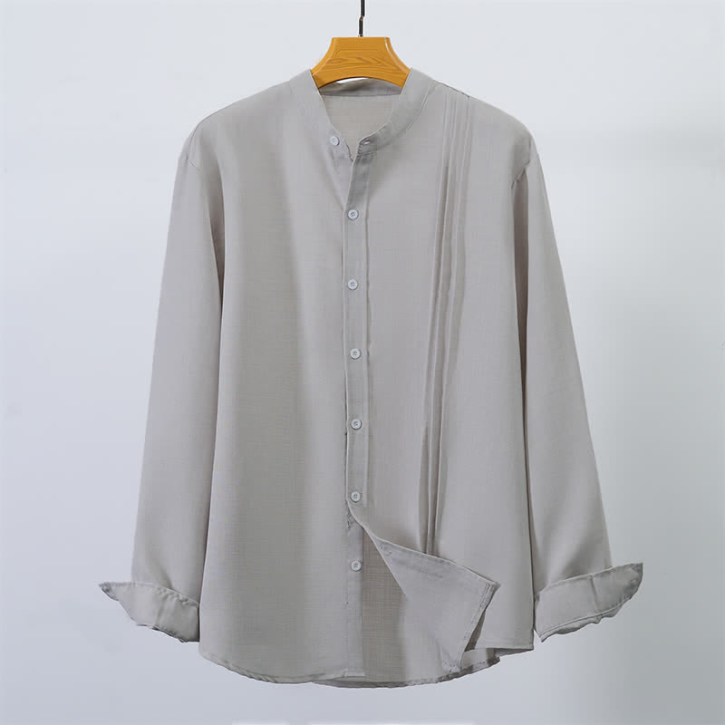 Buddha Stones Camicia da uomo a maniche lunghe, stile Tang, casual, con colletto alla coreana e bottoni, tinta unita, ideale per l'autunno. - image 10