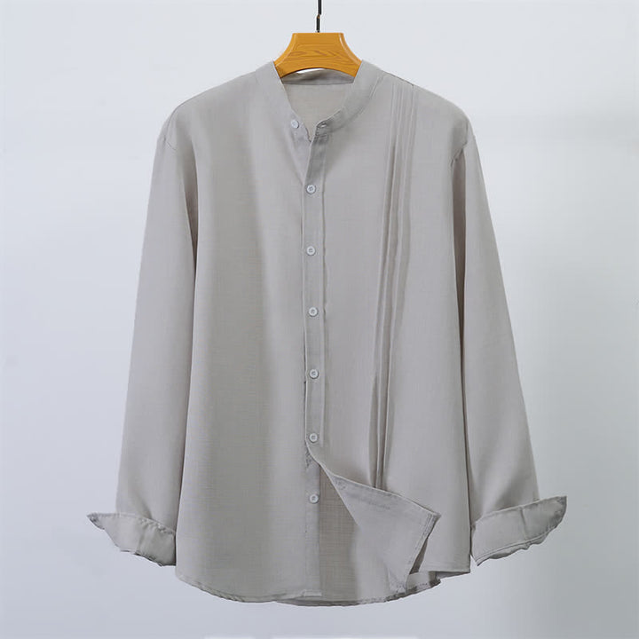 Buddha Stones Camicia da uomo a maniche lunghe, stile Tang, casual, con colletto alla coreana e bottoni, tinta unita, ideale per l'autunno. - image 10