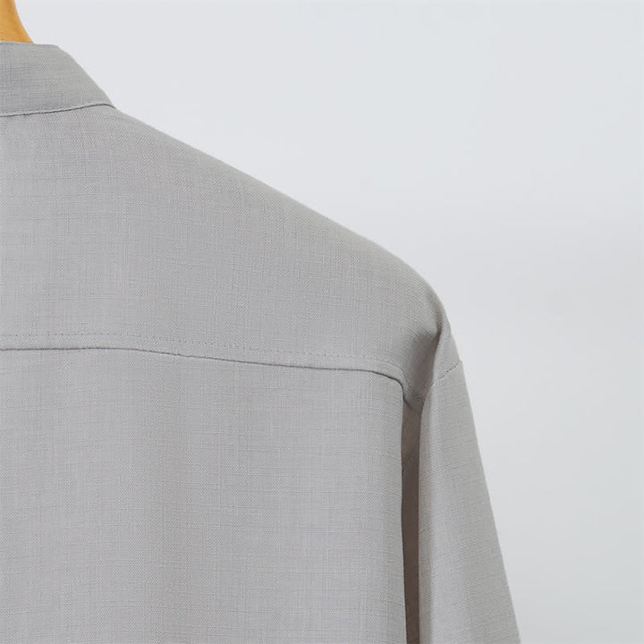 Buddha Stones Camicia da uomo a maniche lunghe, stile Tang, casual, con colletto alla coreana e bottoni, tinta unita, ideale per l'autunno. - image 17