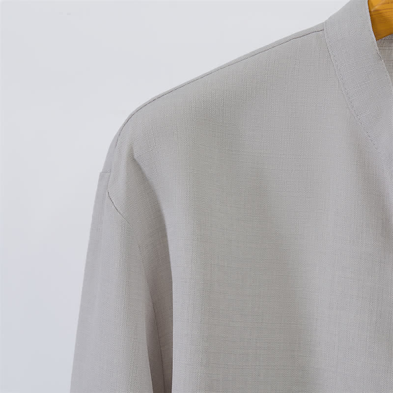 Buddha Stones Camicia da uomo a maniche lunghe, stile Tang, casual, con colletto alla coreana e bottoni, tinta unita, ideale per l'autunno. - image 16