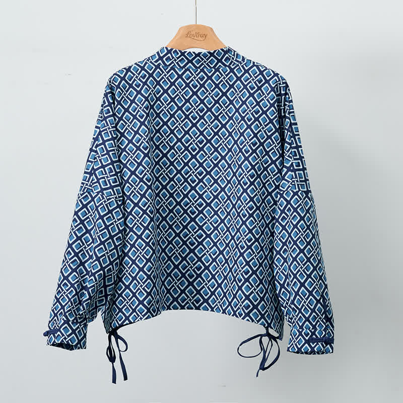 Buddha Stones Giacca da donna primaverile casual in stile boho con coulisse e motivo geometrico. - image 1