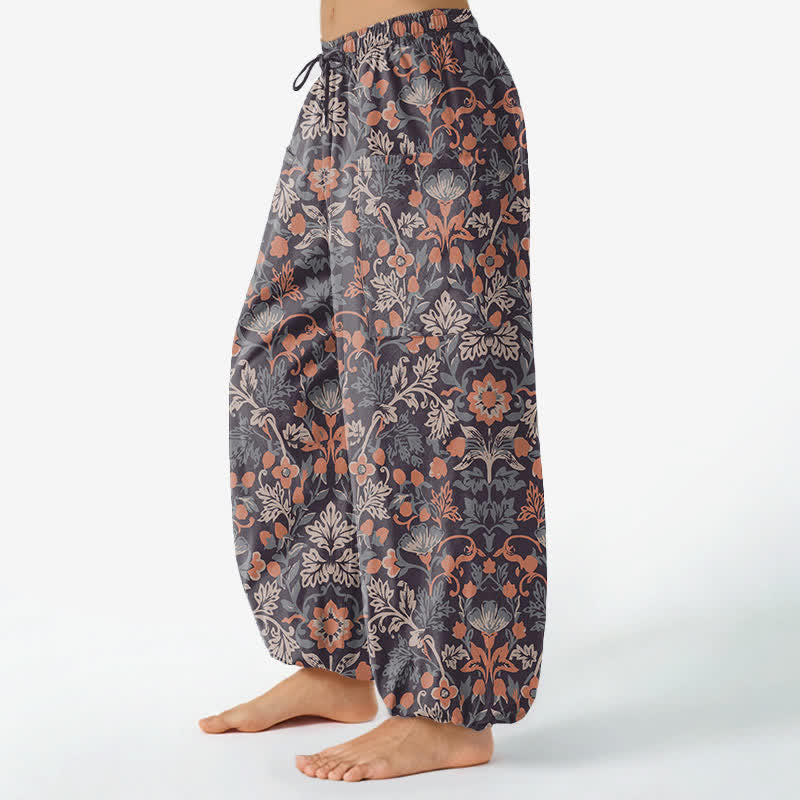 Buddha Stones Pantaloni harem da donna in cotone vintage con fantasia floreale paisley e vita elasticizzata, con tasche laterali. - image 1