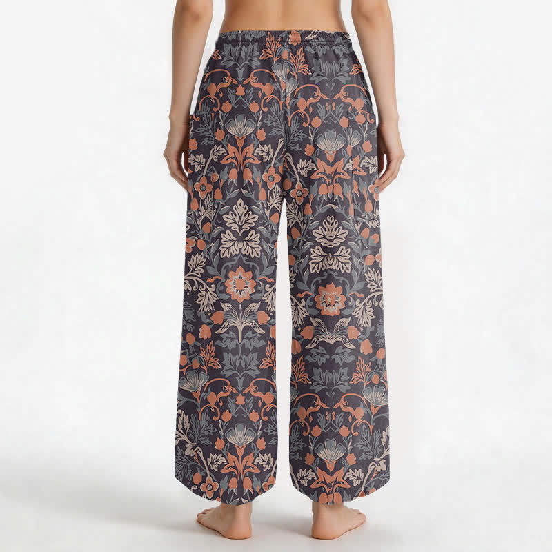 Buddha Stones Pantaloni harem da donna in cotone vintage con fantasia floreale paisley e vita elasticizzata, con tasche laterali. - image 2