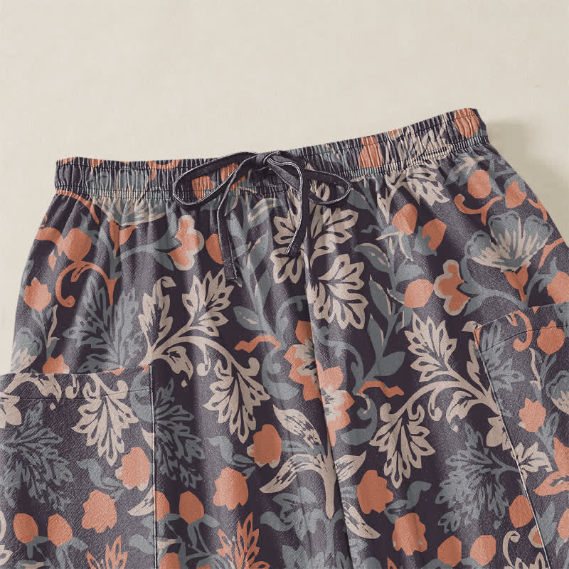Buddha Stones Pantaloni harem da donna in cotone vintage con fantasia floreale paisley e vita elasticizzata, con tasche laterali. - image 5
