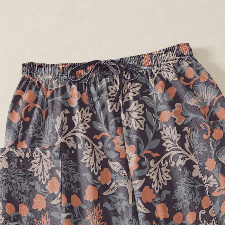 Buddha Stones Pantaloni harem da donna in cotone vintage con fantasia floreale paisley e vita elasticizzata, con tasche laterali. - image 5