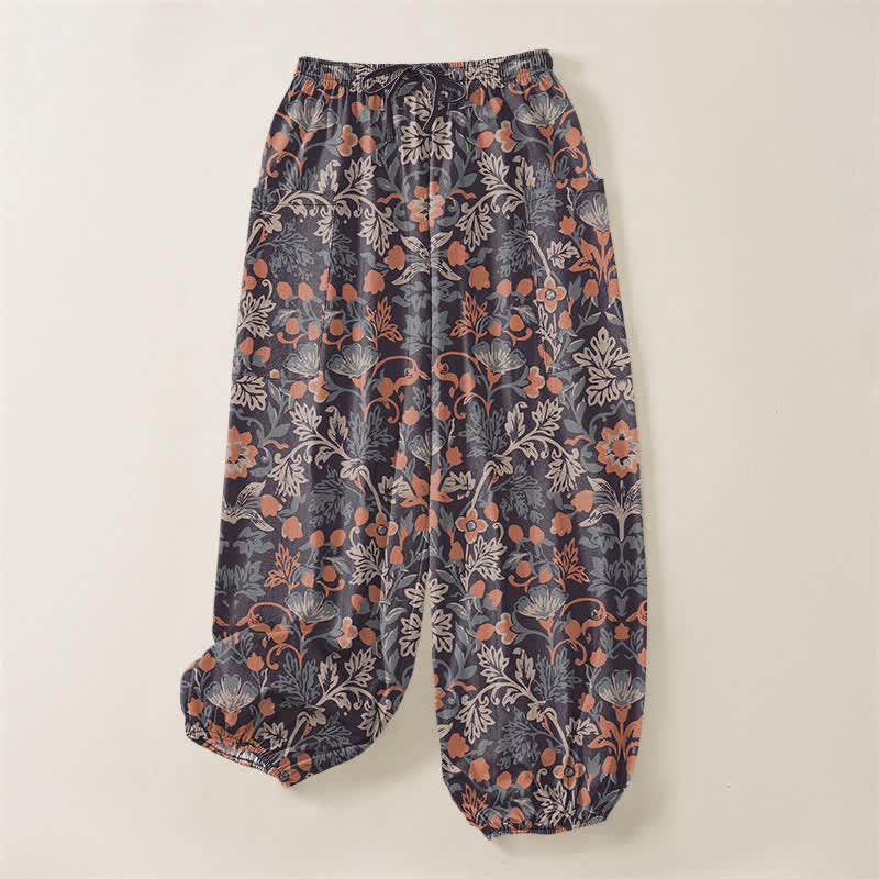Buddha Stones Pantaloni harem da donna in cotone vintage con fantasia floreale paisley e vita elasticizzata, con tasche laterali. - image 3