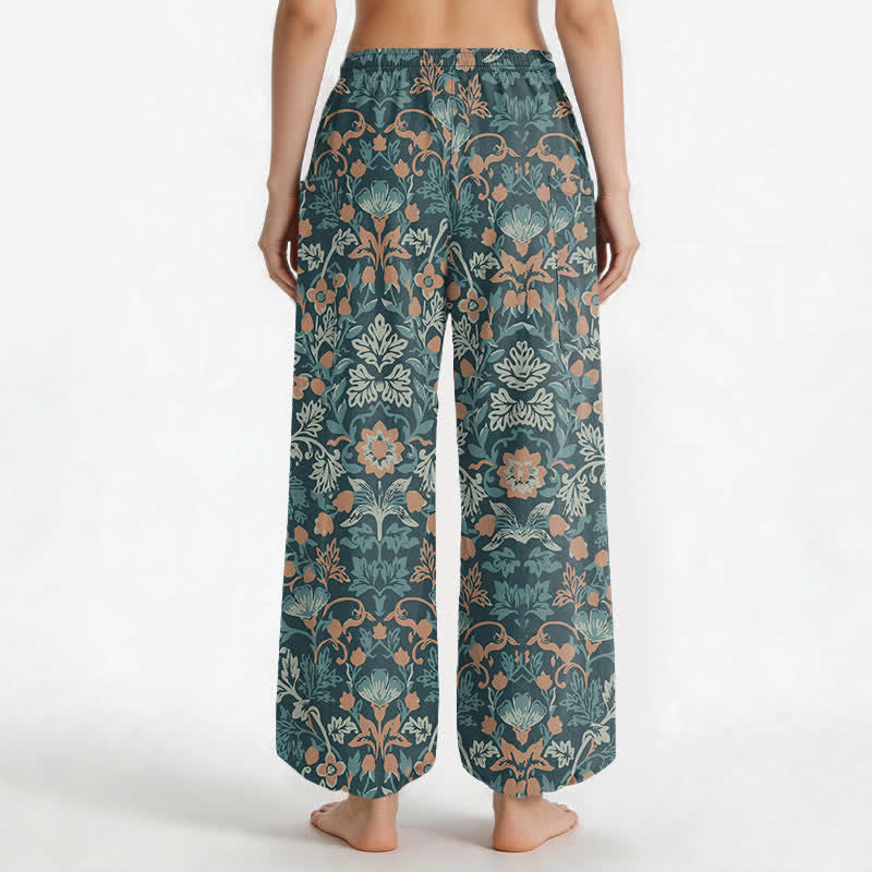 Buddha Stones Pantaloni harem da donna in cotone vintage con fantasia floreale paisley e vita elasticizzata, con tasche laterali. - image 9