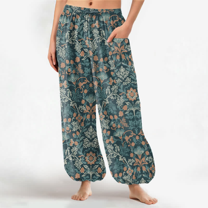 Buddha Stones Pantaloni harem da donna in cotone vintage con fantasia floreale paisley e vita elasticizzata, con tasche laterali. - Verde acqua - US16, UK/AU20, EU48 (3XL) - image 7