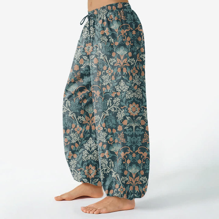Buddha Stones Pantaloni harem da donna in cotone vintage con fantasia floreale paisley e vita elasticizzata, con tasche laterali. - image 8