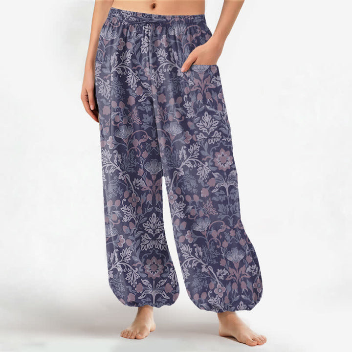 Buddha Stones Pantaloni harem da donna in cotone vintage con fantasia floreale paisley e vita elasticizzata, con tasche laterali. - Indaco - US16, UK/AU20, EU48 (3XL) - image 10