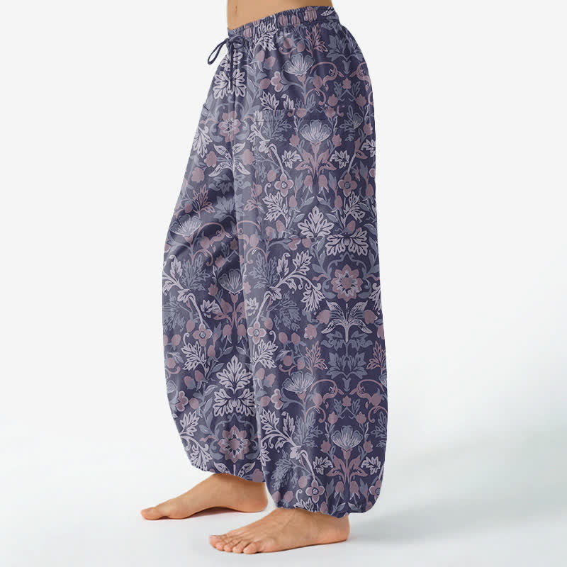 Buddha Stones Pantaloni harem da donna in cotone vintage con fantasia floreale paisley e vita elasticizzata, con tasche laterali. - image 11