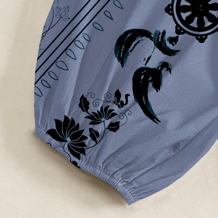 Buddha Stones Pantaloni harem da donna in cotone stile bohémien con motivo a righe Dharma Wheel Lotus OM e vita elasticizzata, con tasche laterali. - image 6