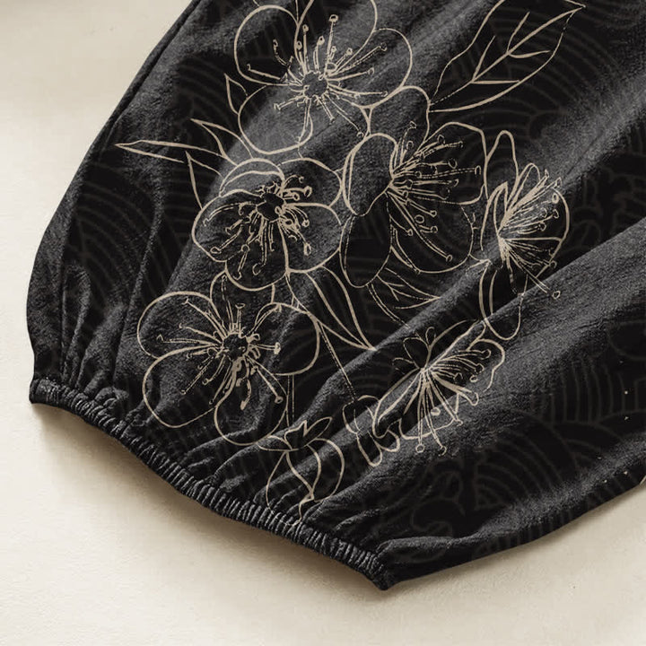 Buddha Stones Pantaloni harem da donna in cotone con elastico in vita e motivo floreale con carpe koi, dotati di tasche laterali. - image 6