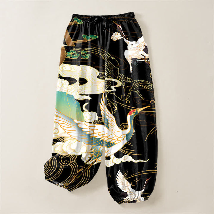 Buddha Stones Pantaloni harem da donna in cotone con motivo a onde orientali e vita elasticizzata, con tasche laterali. - image 3