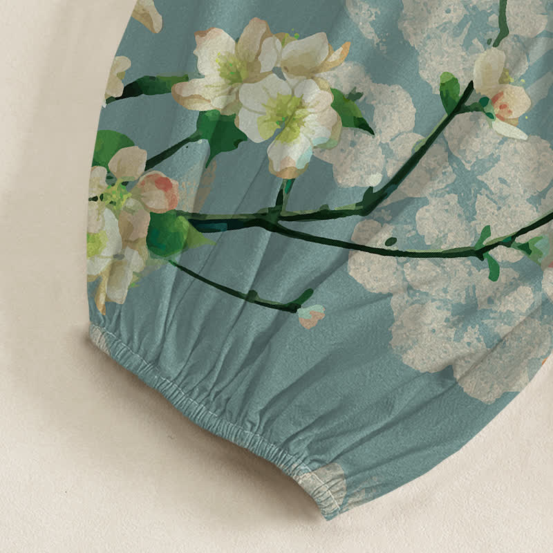 Buddha Stones Pantaloni harem da donna in cotone con elastico in vita e motivo di fiori di pesco e uccelli in volo, con tasche laterali. - image 6