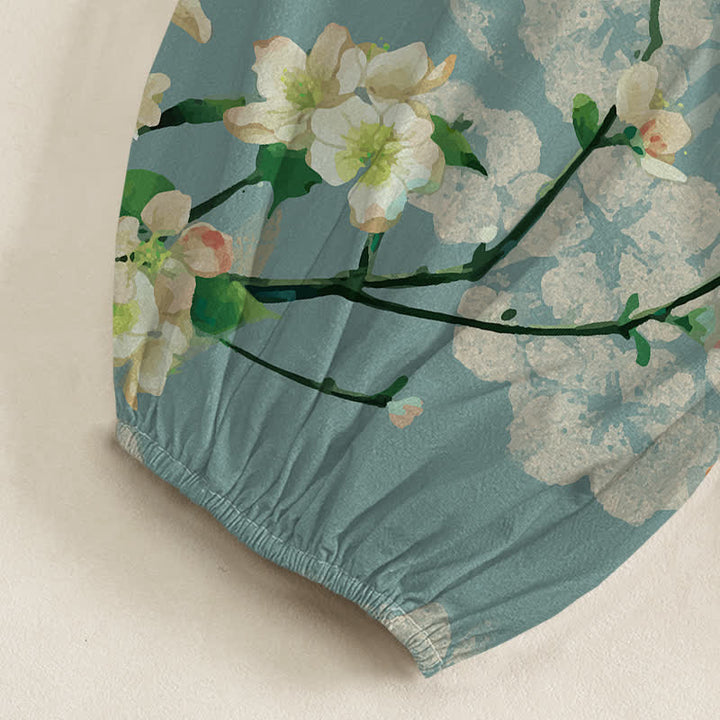 Buddha Stones Pantaloni harem da donna in cotone con elastico in vita e motivo di fiori di pesco e uccelli in volo, con tasche laterali. - image 6