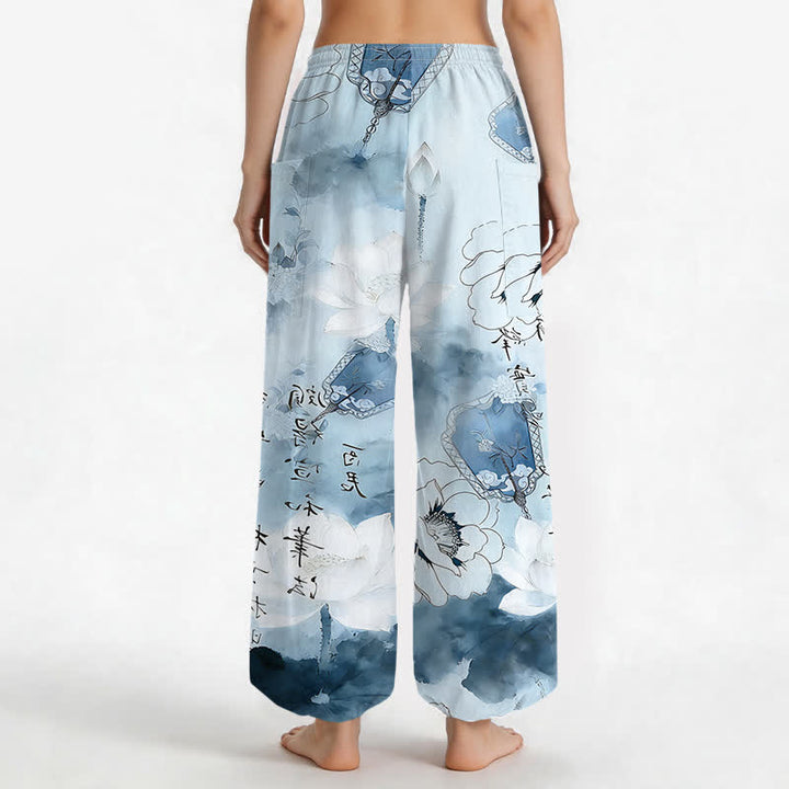 Buddha Stones Pantaloni harem da donna in cotone con stampa effetto loto e vita elasticizzata, con tasche laterali. - image 12