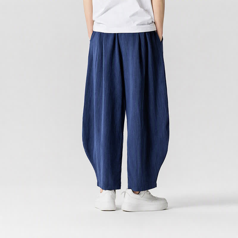 Buddha Stones Pantaloni corti da uomo a tinta unita con coulisse, ideali per primavera/estate, modello harem con tasche. - image 1