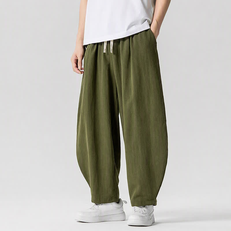 Buddha Stones Pantaloni corti da uomo a tinta unita con coulisse, ideali per primavera/estate, modello harem con tasche. - image 12