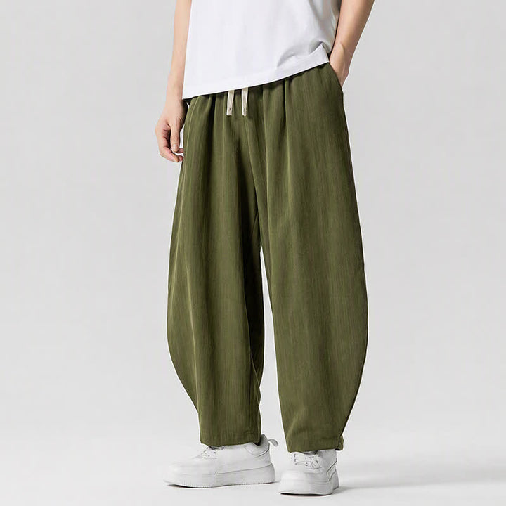 Buddha Stones Pantaloni corti da uomo a tinta unita con coulisse, ideali per primavera/estate, modello harem con tasche. - image 12