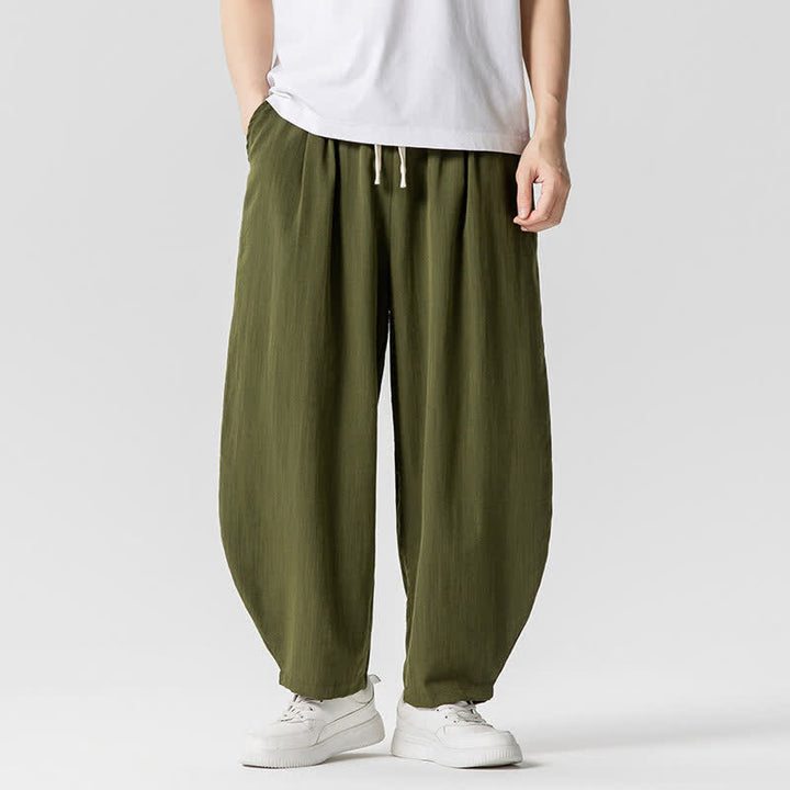 Buddha Stones Pantaloni corti da uomo a tinta unita con coulisse, ideali per primavera/estate, modello harem con tasche. - Verde oliva scuro - US/UK/AU46, EU56 (5XL) - image 11