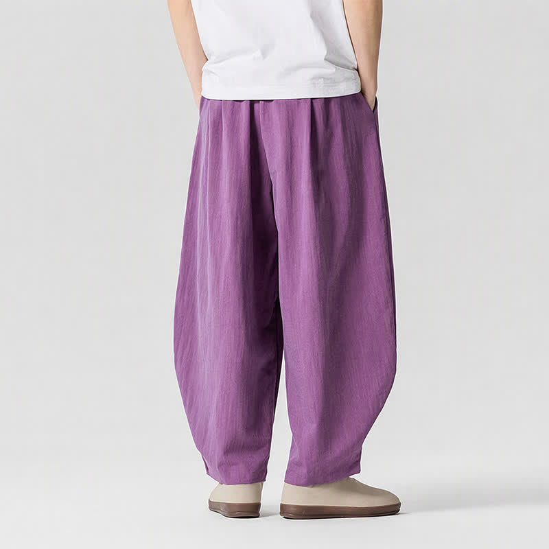 Buddha Stones Pantaloni corti da uomo a tinta unita con coulisse, ideali per primavera/estate, modello harem con tasche. - image 18