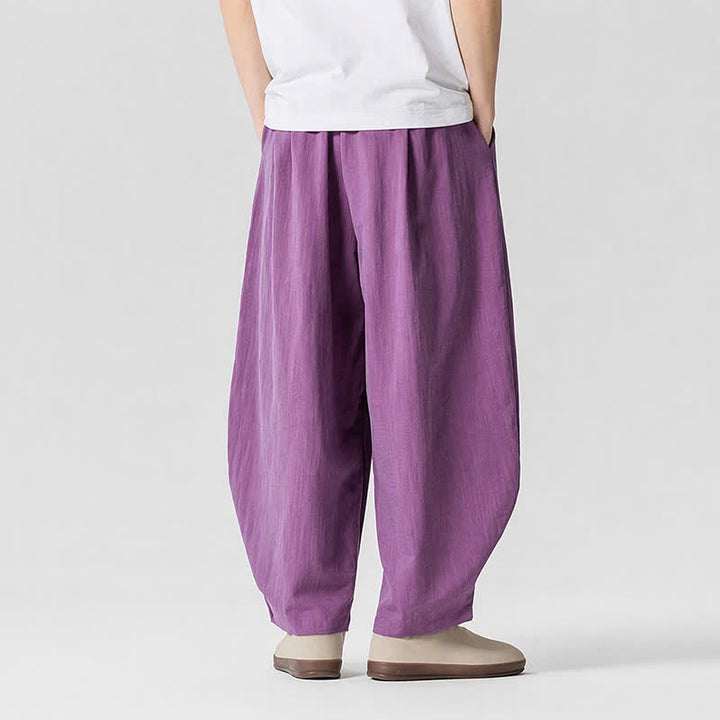 Buddha Stones Pantaloni corti da uomo a tinta unita con coulisse, ideali per primavera/estate, modello harem con tasche. - image 18