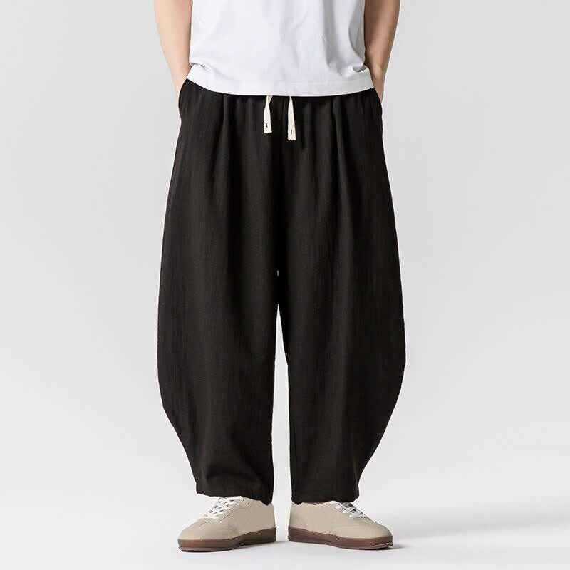 Buddha Stones Pantaloni corti da uomo a tinta unita con coulisse, ideali per primavera/estate, modello harem con tasche. - Nero - US/UK/AU46, EU56 (5XL) - image 6