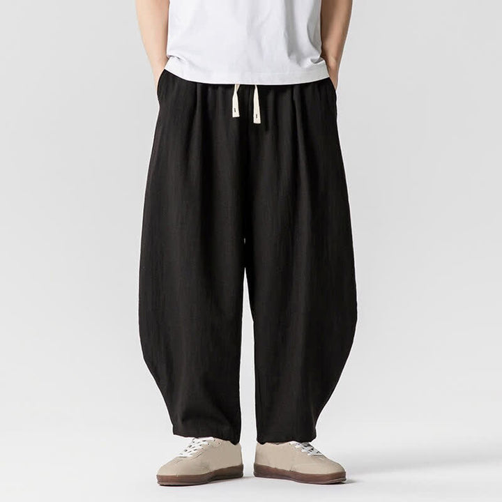 Buddha Stones Pantaloni corti da uomo a tinta unita con coulisse, ideali per primavera/estate, modello harem con tasche. - Nero - US/UK/AU46, EU56 (5XL) - image 6