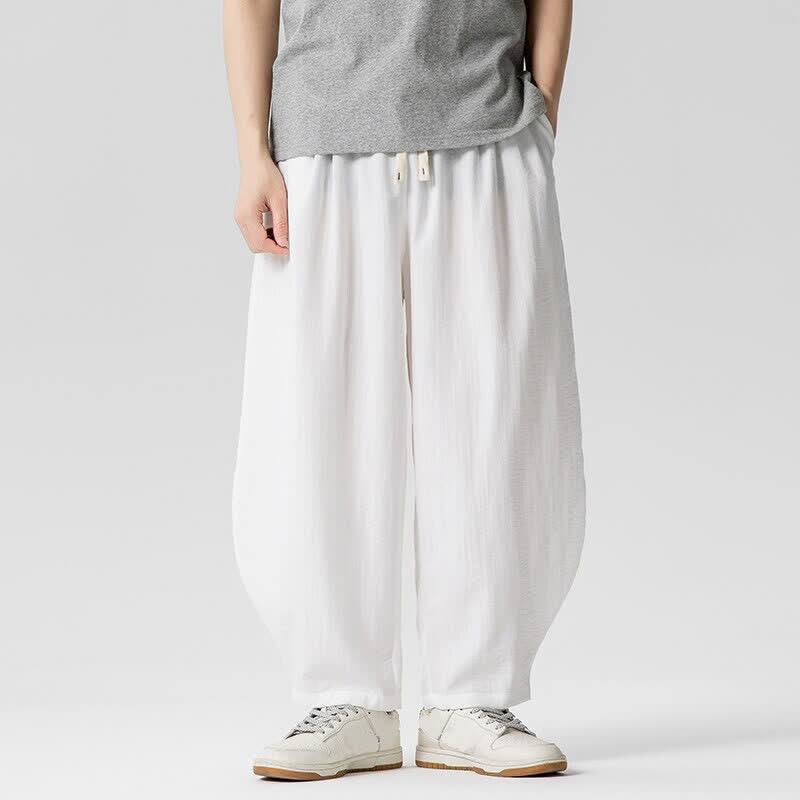 Buddha Stones Pantaloni corti da uomo a tinta unita con coulisse, ideali per primavera/estate, modello harem con tasche. - Bianco - US/UK/AU46, EU56 (5XL) - image 20