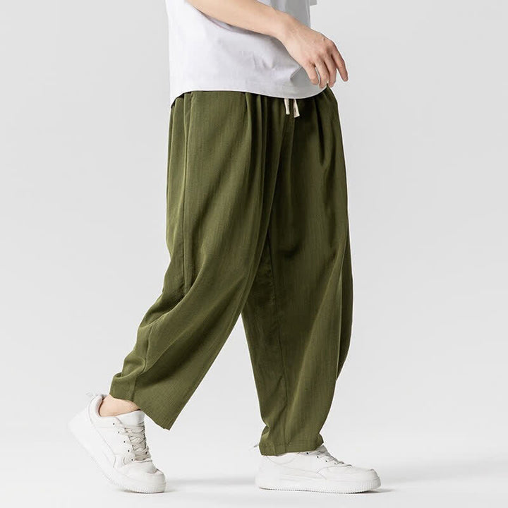 Buddha Stones Pantaloni corti da uomo a tinta unita con coulisse, ideali per primavera/estate, modello harem con tasche. - image 13