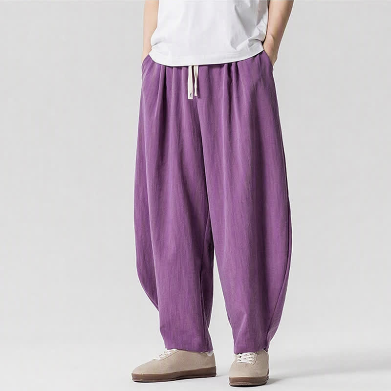Buddha Stones Pantaloni corti da uomo a tinta unita con coulisse, ideali per primavera/estate, modello harem con tasche. - image 17