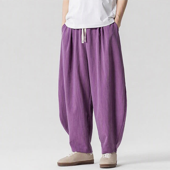 Buddha Stones Pantaloni corti da uomo a tinta unita con coulisse, ideali per primavera/estate, modello harem con tasche. - image 17