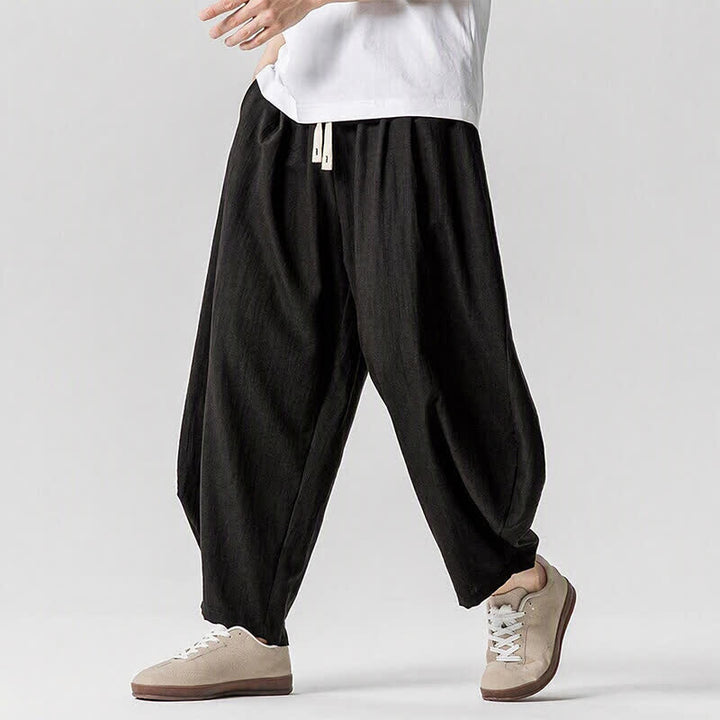 Buddha Stones Pantaloni corti da uomo a tinta unita con coulisse, ideali per primavera/estate, modello harem con tasche. - image 9