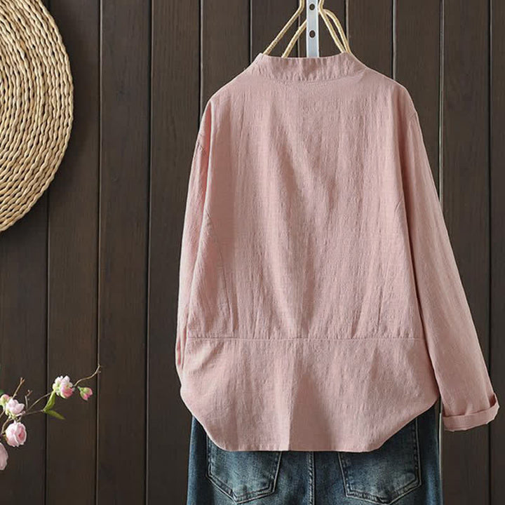 Buddha Stones Camicia da donna a maniche lunghe, casual, minimalista, con coulisse, ricami e tinta unita, ideale per primavera/estate. - image 9