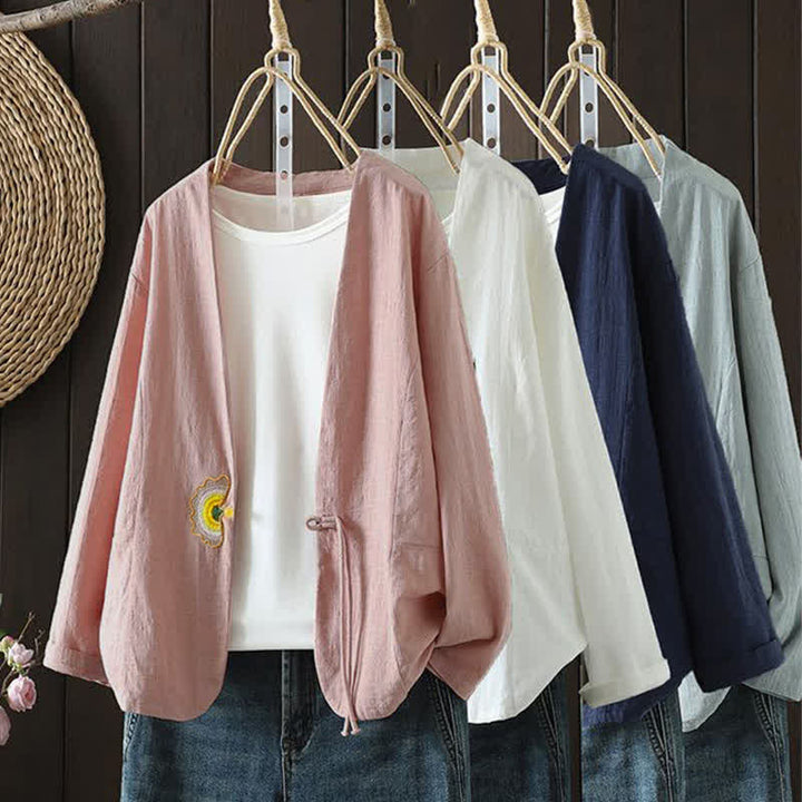 Buddha Stones Camicia da donna a maniche lunghe, casual, minimalista, con coulisse, ricami e tinta unita, ideale per primavera/estate. - image 18