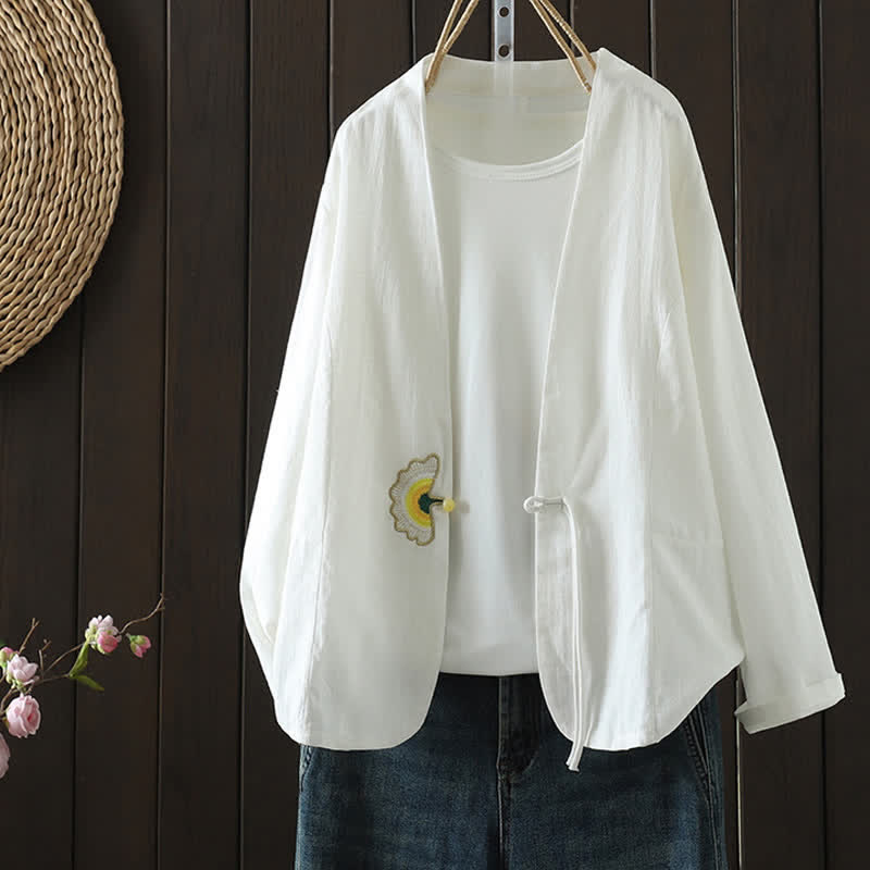 Buddha Stones Camicia da donna a maniche lunghe, casual, minimalista, con coulisse, ricami e tinta unita, ideale per primavera/estate. - Bianco - US8-10, UK/AU12-14, EU40-42 (2XL) - image 14