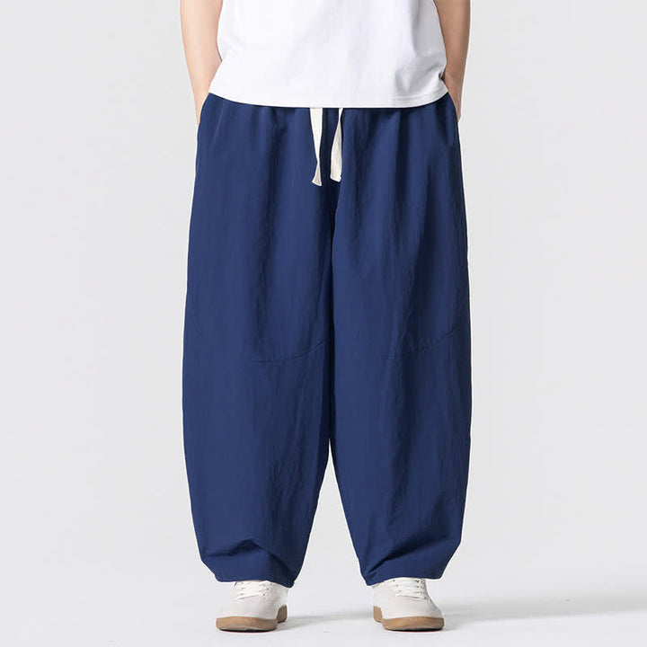 Buddha Stones Pantaloni harem da uomo, basici, minimalisti, con coulisse, tinta unita, per primavera/autunno, con tasche. - Blu reale - US/UK/AU46, EU56 (5XL) - image 9