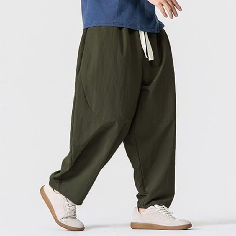 Buddha Stones Pantaloni harem da uomo, basici, minimalisti, con coulisse, tinta unita, per primavera/autunno, con tasche. - image 1