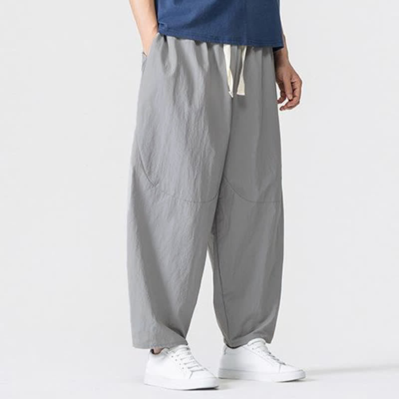 Buddha Stones Pantaloni harem da uomo, basici, minimalisti, con coulisse, tinta unita, per primavera/autunno, con tasche. - image 6