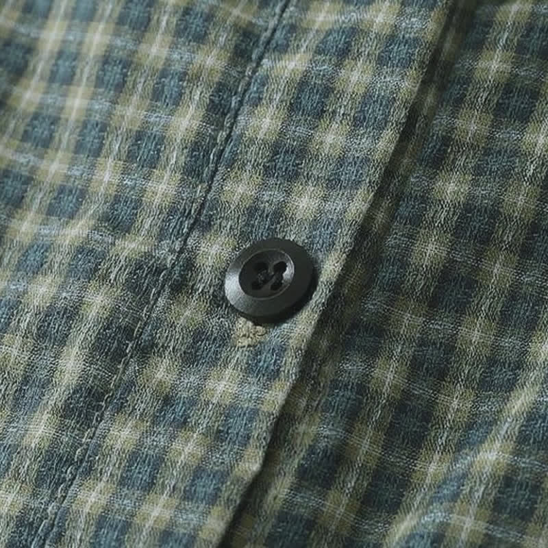 Buddha Stones Abito da donna autunnale casual vintage a quadri con bottoni e maniche lunghe - image 4