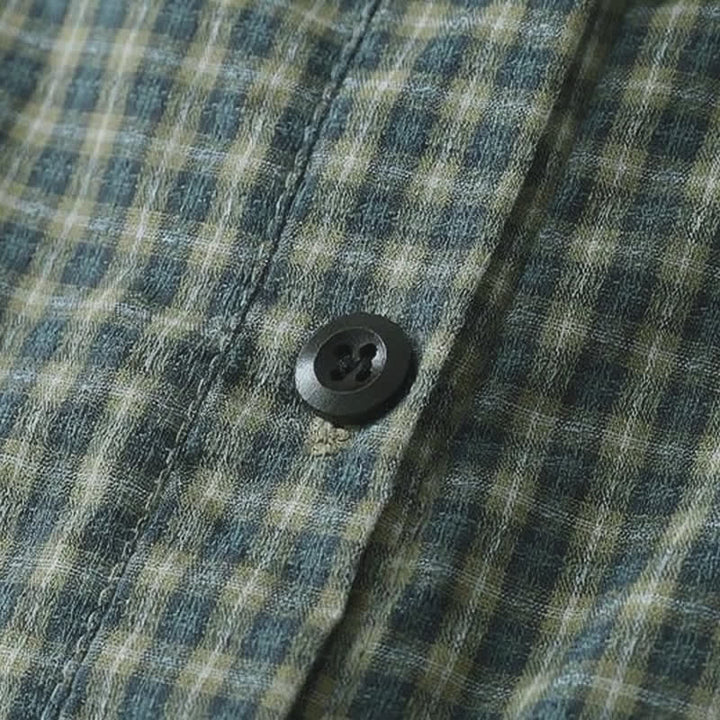 Buddha Stones Abito da donna autunnale casual vintage a quadri con bottoni e maniche lunghe - image 4