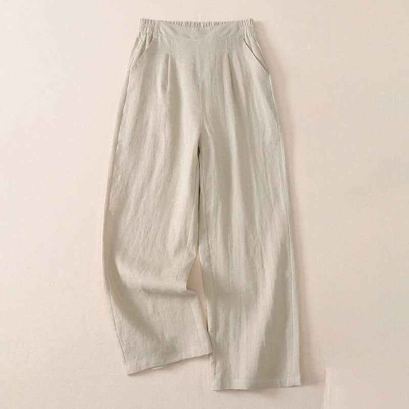 Buddha Stones Pantaloni classici primavera autunno, semplici, tinta unita, cropped, da donna, gamba dritta, con tasca - Beige - US8-10, UK/AU12-14, EU40-42 (2XL) - image 0