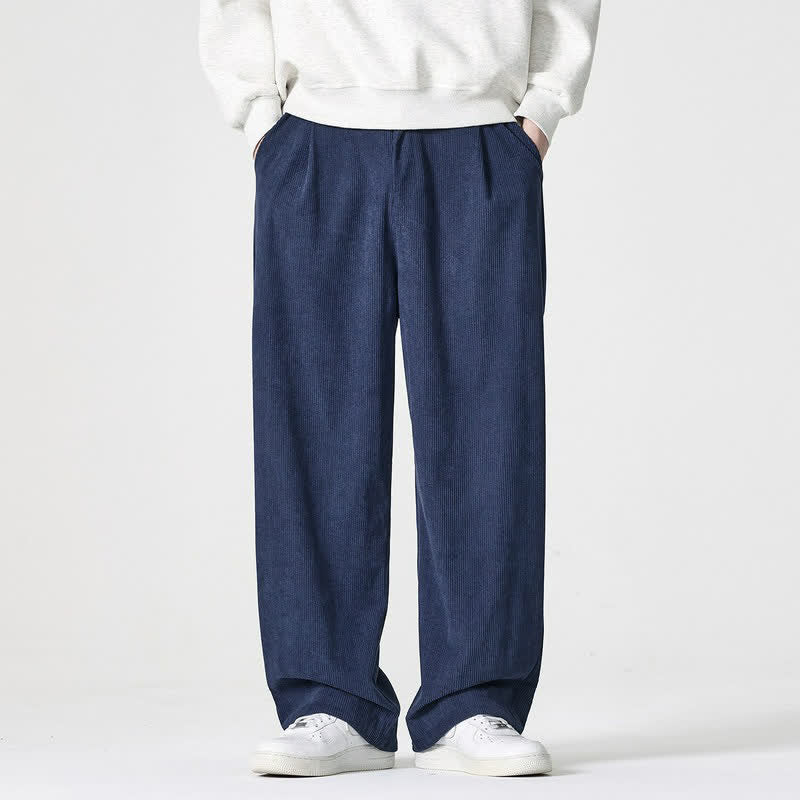 Buddha Stones Pantaloni casual autunno/inverno a tinta unita con cerniera, modello alla caviglia, da uomo a gamba dritta con tasca. - Blu scuro - US/UK/AU46, EU56 (5XL) - image 0