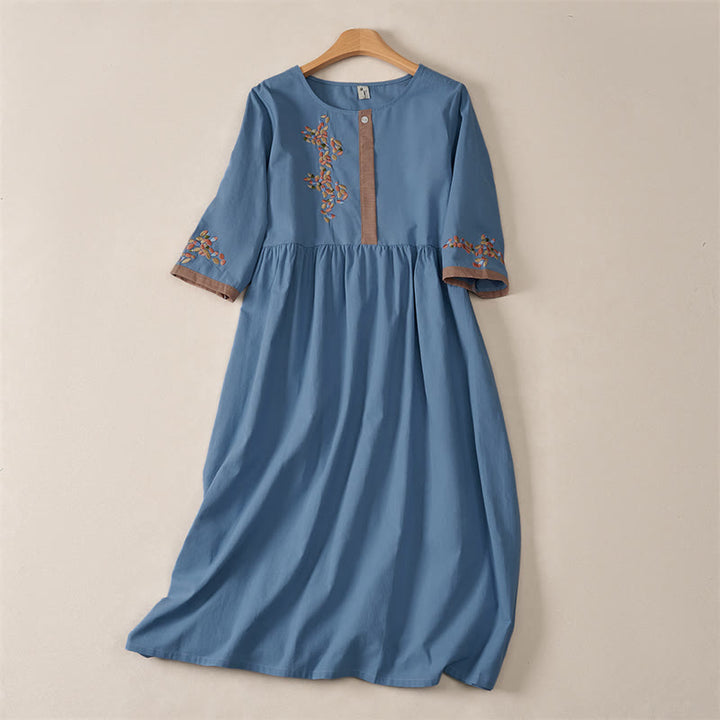 Abito midi da donna con maniche corte e ricami etnici primaverili a tema Buddha Stones. - SteelBlue - US12, UK/AU16, EU44 (2XL) - image 21