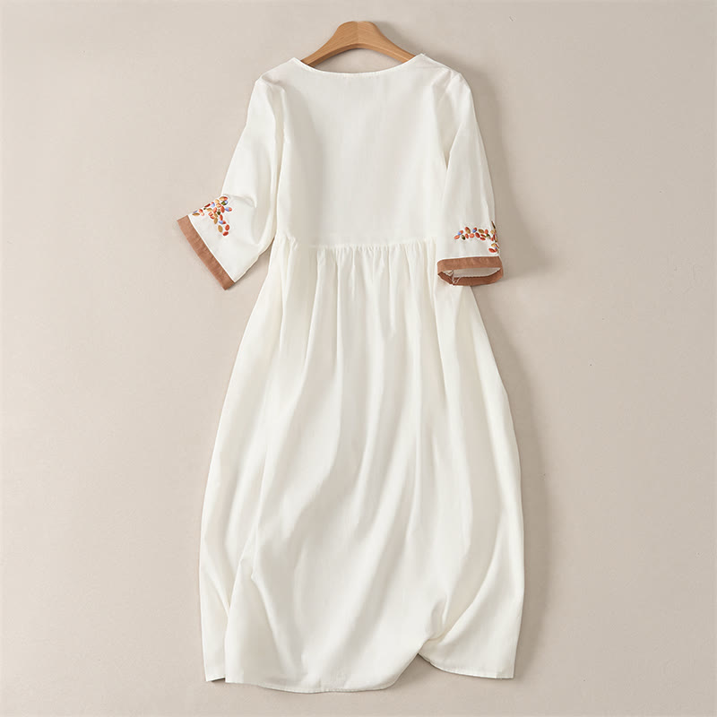 Abito midi da donna con maniche corte e ricami etnici primaverili a tema Buddha Stones. - image 1