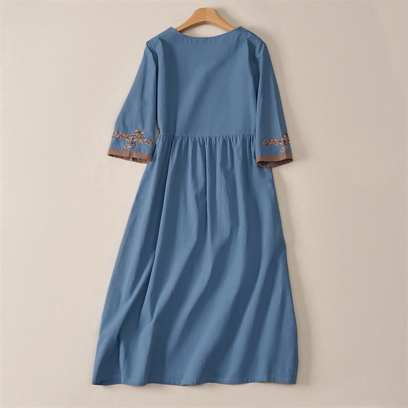 Abito midi da donna con maniche corte e ricami etnici primaverili a tema Buddha Stones. - image 22