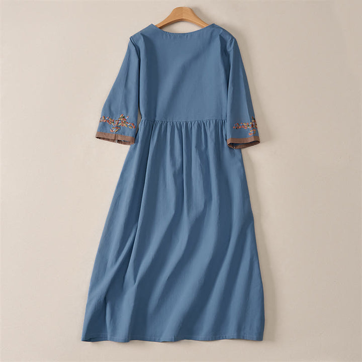 Abito midi da donna con maniche corte e ricami etnici primaverili a tema Buddha Stones. - image 22