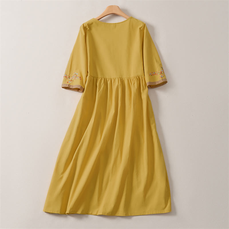 Abito midi da donna con maniche corte e ricami etnici primaverili a tema Buddha Stones. - image 8