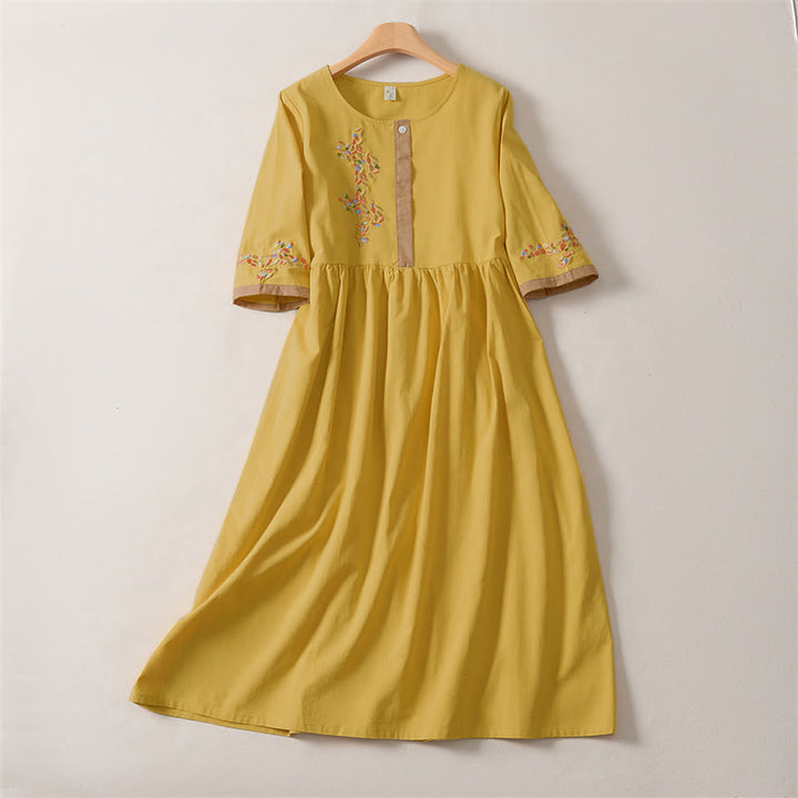 Abito midi da donna con maniche corte e ricami etnici primaverili a tema Buddha Stones. - Oro - US12, UK/AU16, EU44 (2XL) - image 7